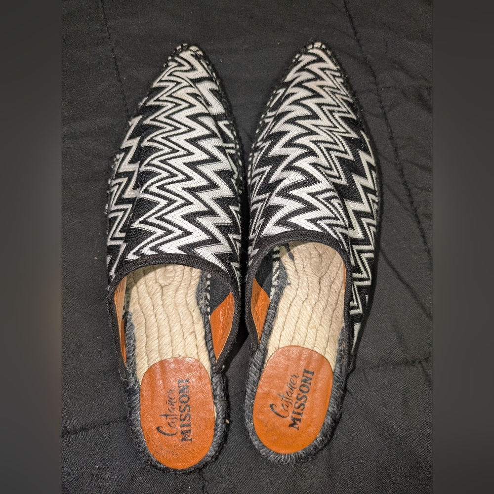 CASTANER x MISSONI Size 10 Black & White Canvas Zig Zag Suede Mule Flats (EU 40) - Picture 6 of 9